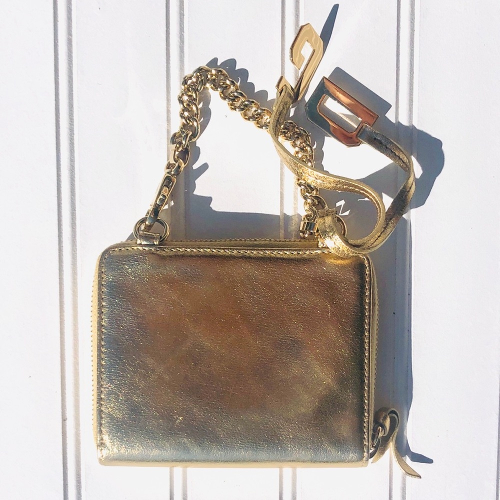Dolce & Gabbana Crosta Laminata Leather Clutch Coin Bag Wallet in Oro Zip Chain